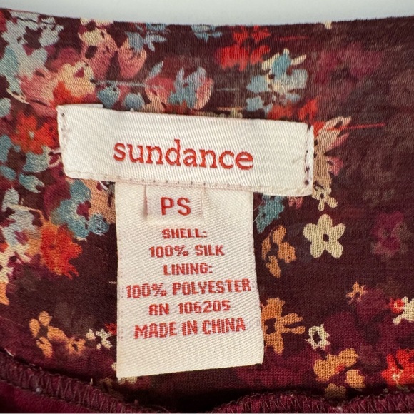 Sundance Dress Midi 100% Silk Floral Burgundy Tulip Sleeve Romantic Boho Size S - Picture 7 of 12